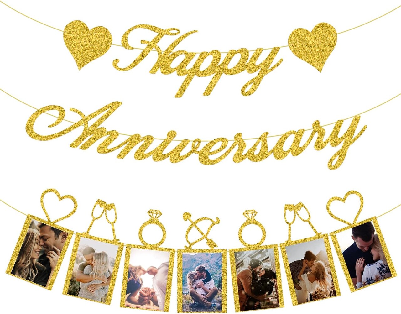 Happy Anniversary Decorations - Banner and Photo Banner (Gold)